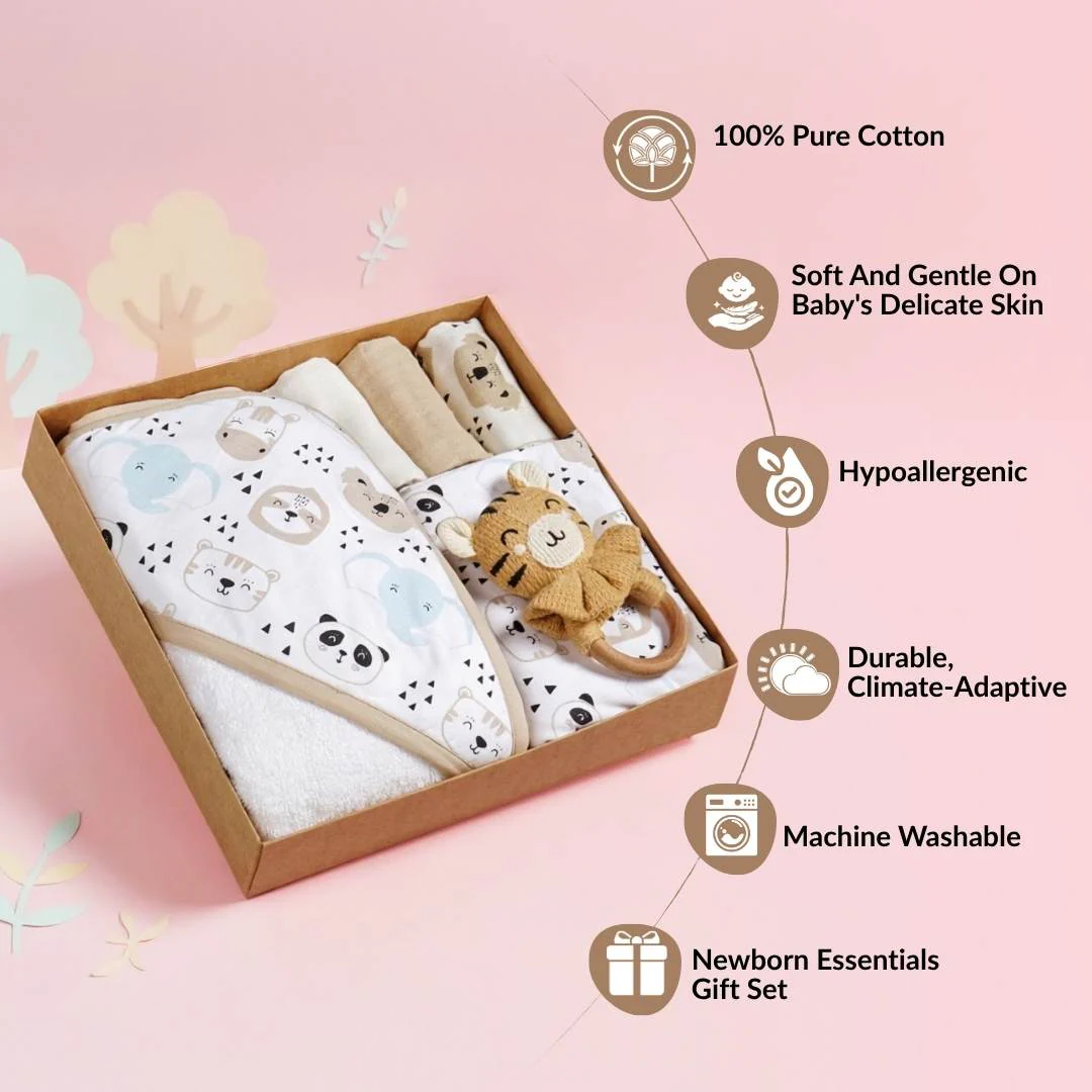 Wild One Baby Shower Gift With Towel Swaddle Rattle Napkin Set Of 6 - Image 2