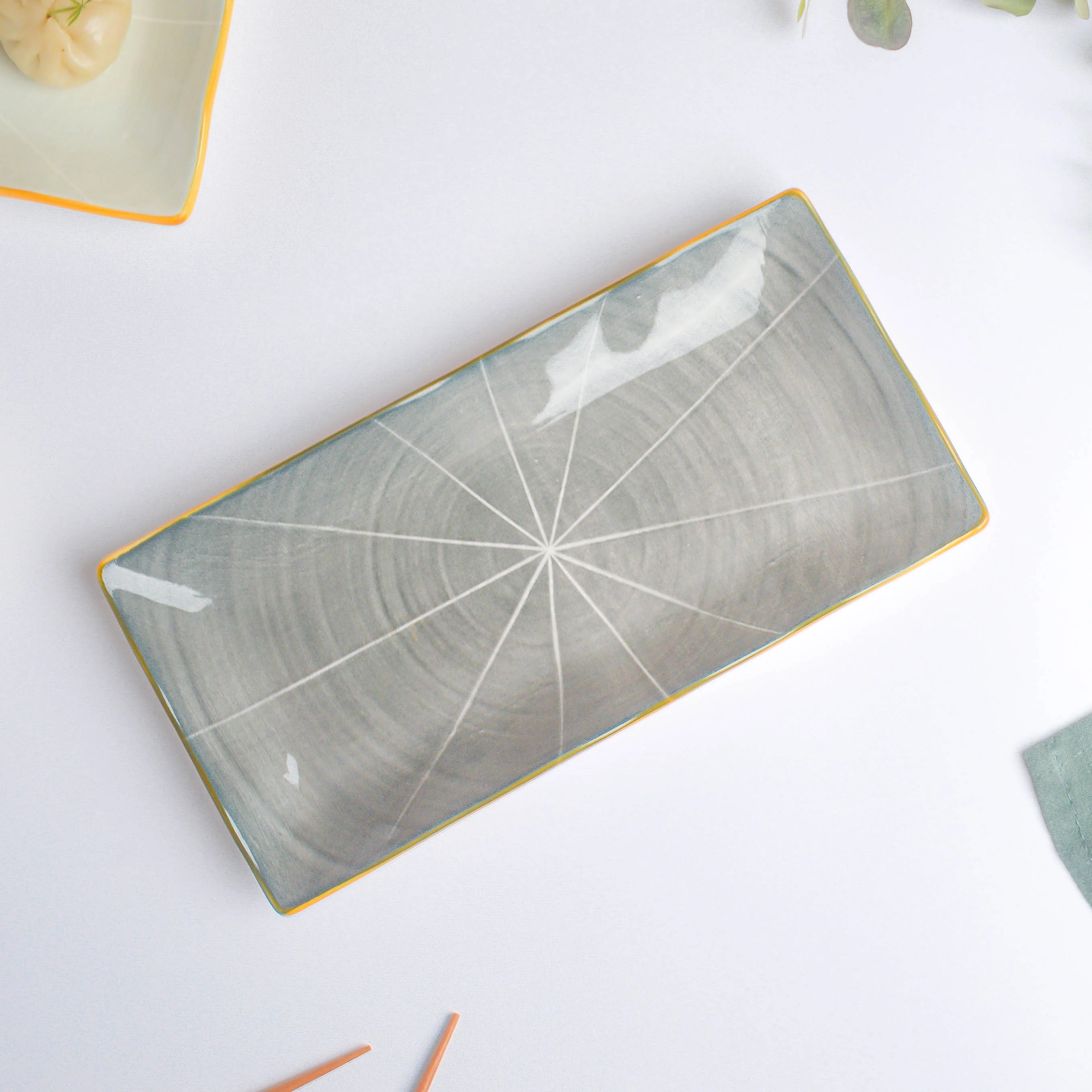 Willow Dark Grey Ceramic Long Plate 10 inch