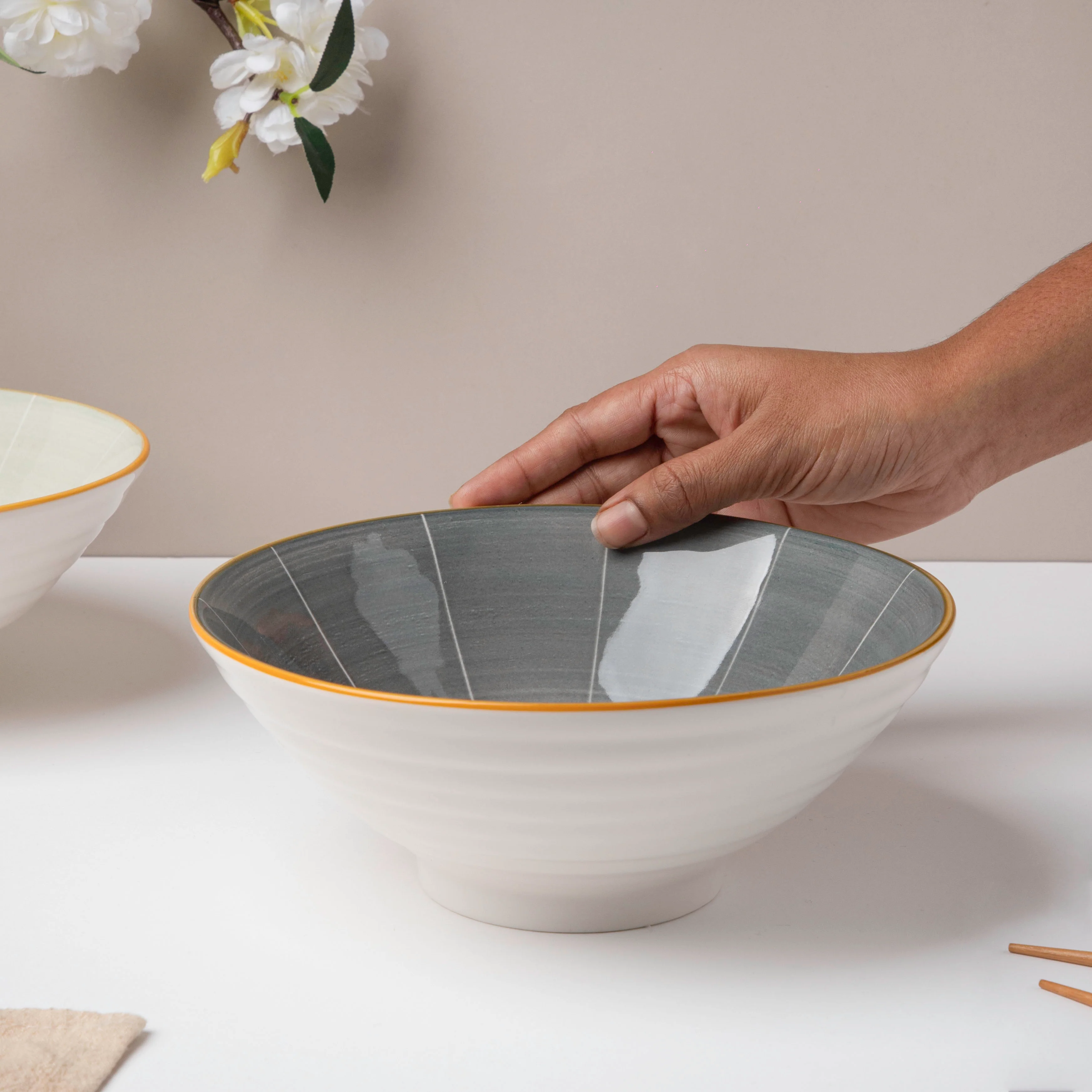 Willow Dark Grey Ceramic 8 inch Ramen Bowl 800 ml - Image 2