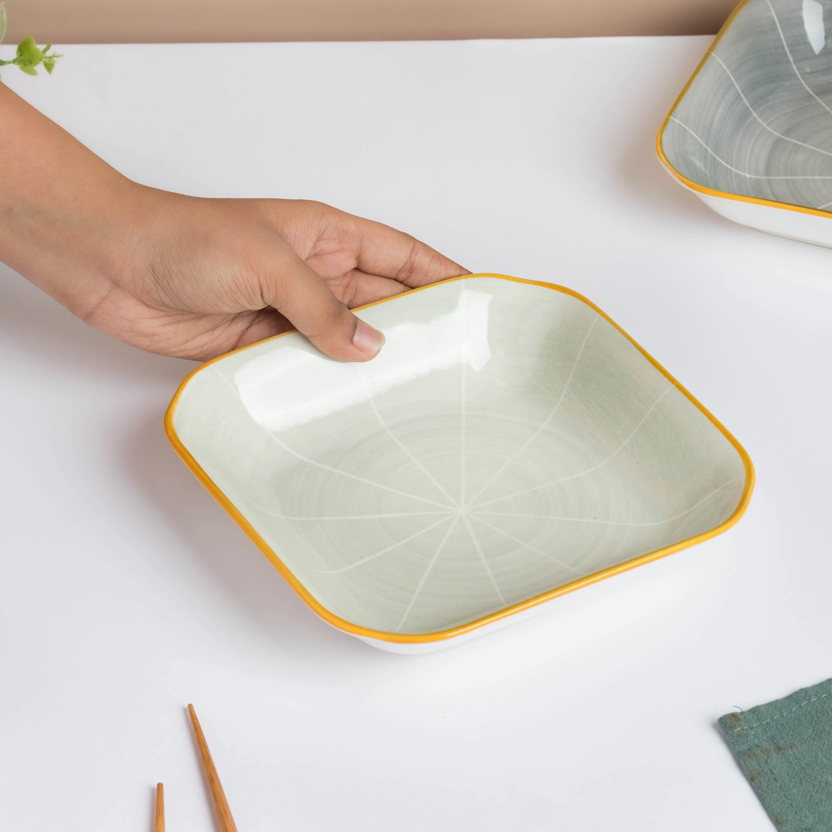 Willow Light Grey Square Ceramic Snack Plate - Image 2