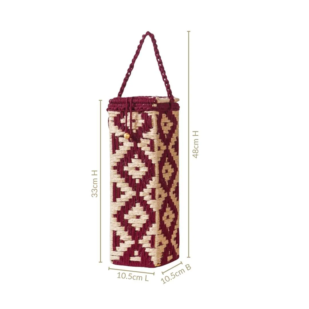 Wine Bottle Holder Handwoven Box Jute Maroon - Image 3