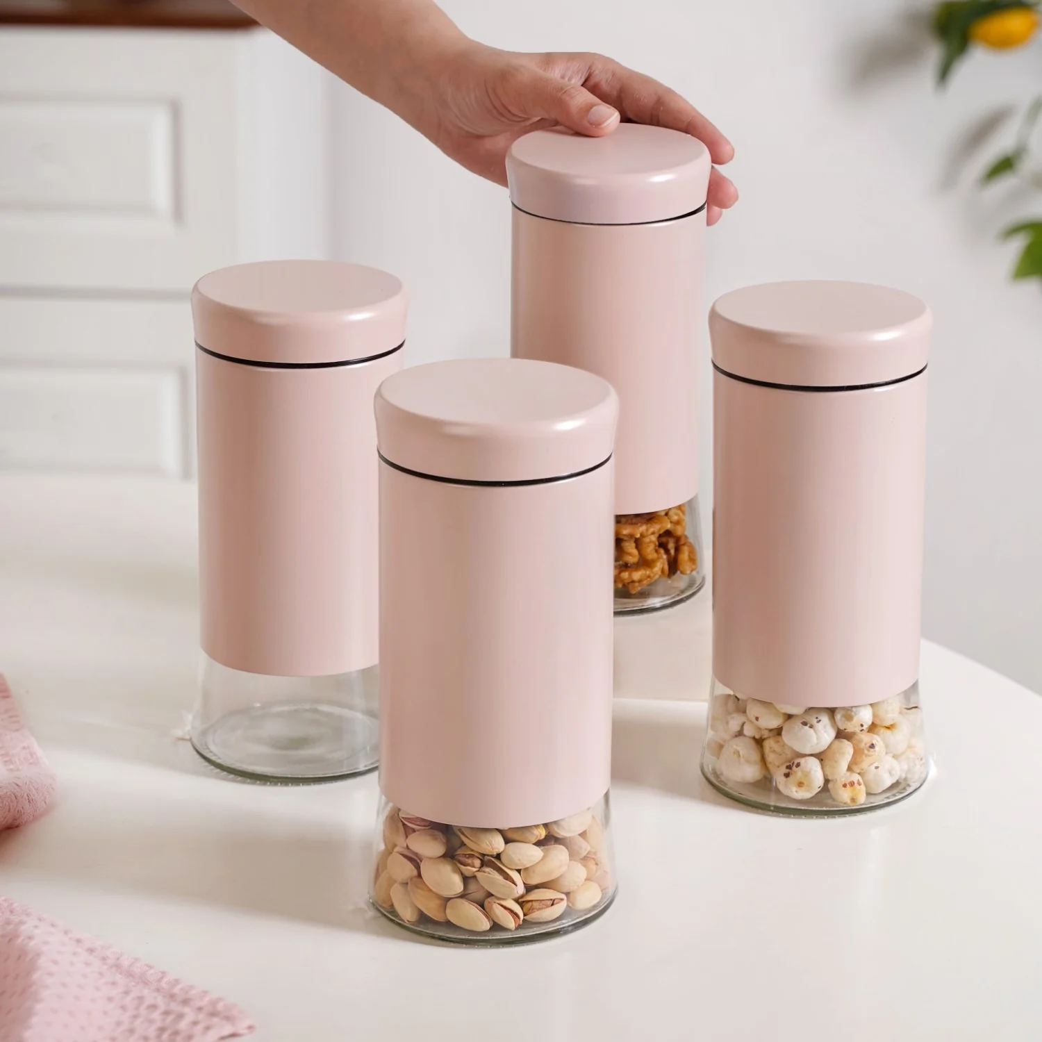 Winnie Pink Metal And Glass Container Set Of 4 1000ml - Image 2