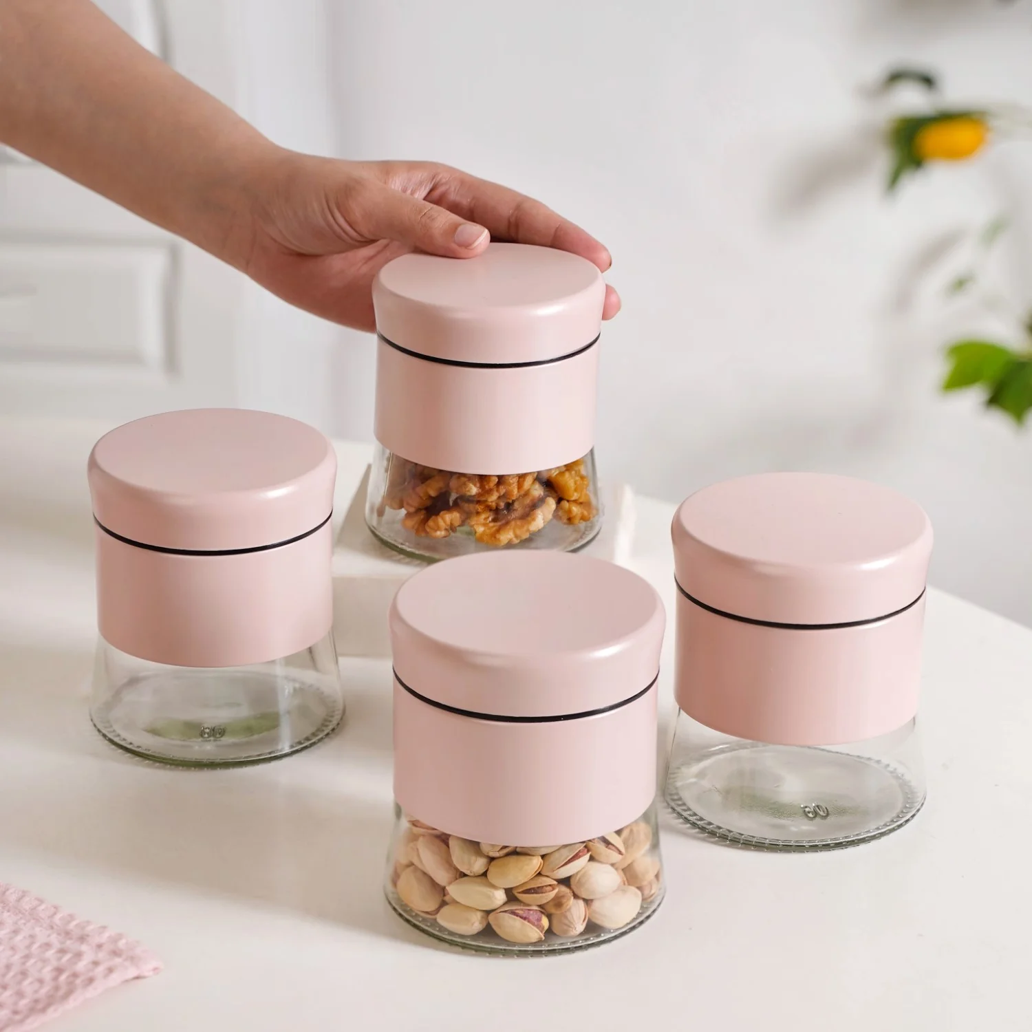 Winnie Set Of 4 Glass Storage Jar With Metal Cover 600ml - Image 3