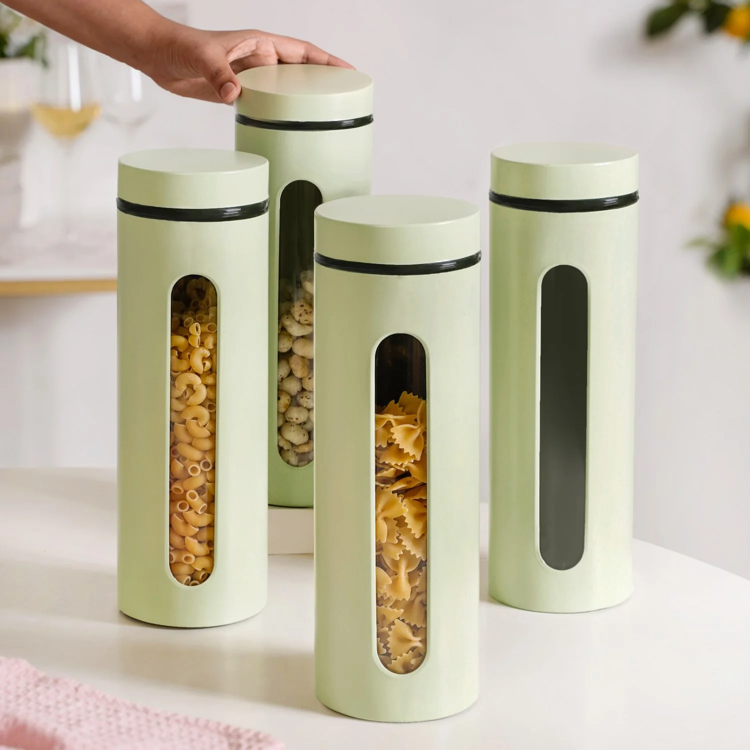 Winnie Tall Airtight Kitchen Canister With Window Set Of 4 Green 2000ml - Image 2