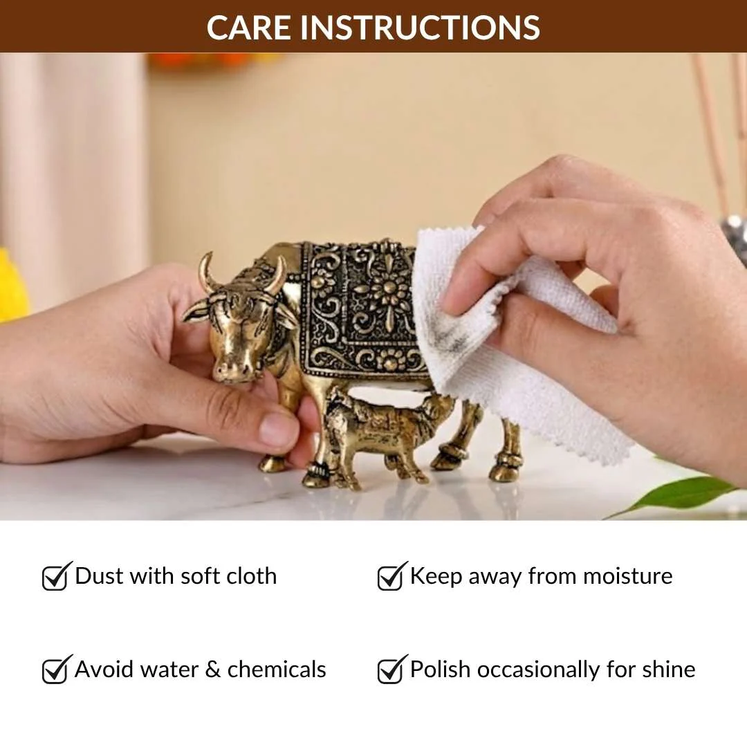 Wish Fulfilling Kamdhenu Cow Calf Idol Pure Brass 4cm In Gift Box - Image 7
