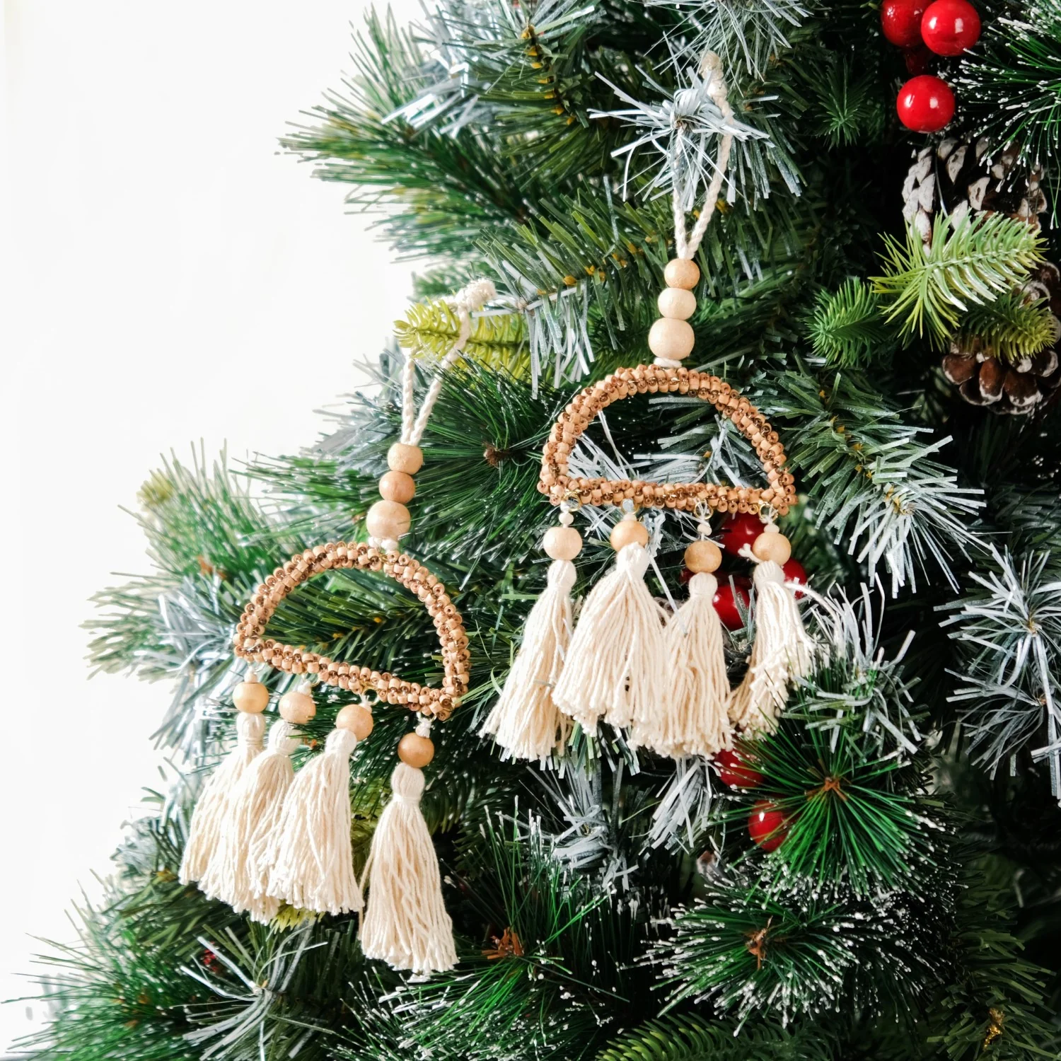 Wooden Beads Sustainable Hanging Ornament Set of 2 - Image 2