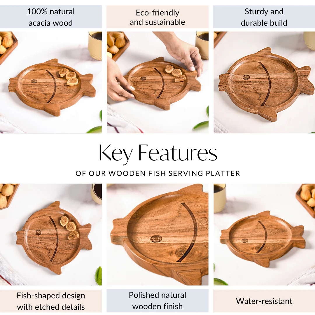 Wooden Fish Serving Platter 9 Inch - Image 4