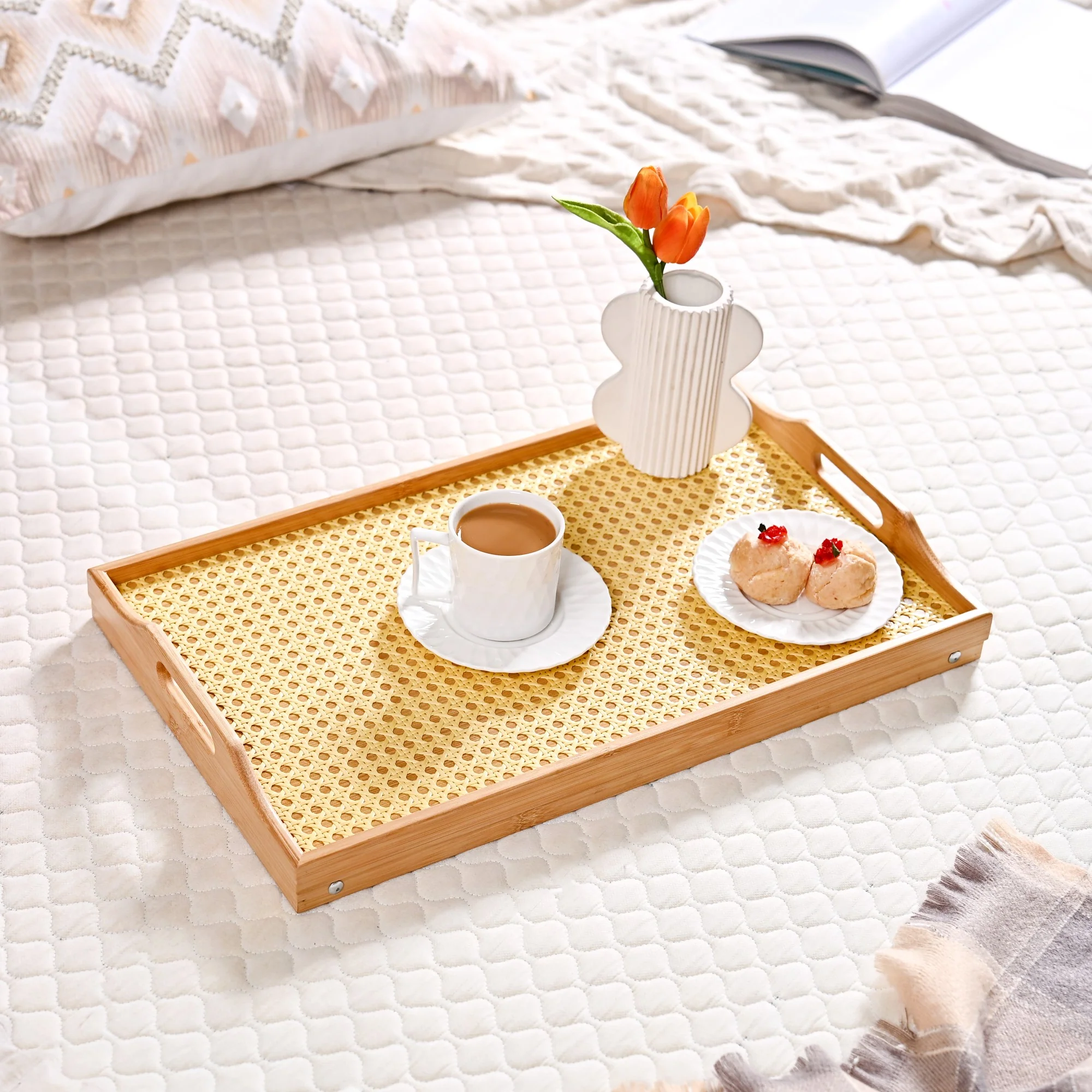 Wooden Folding Table With Rattan Weaving - Image 10