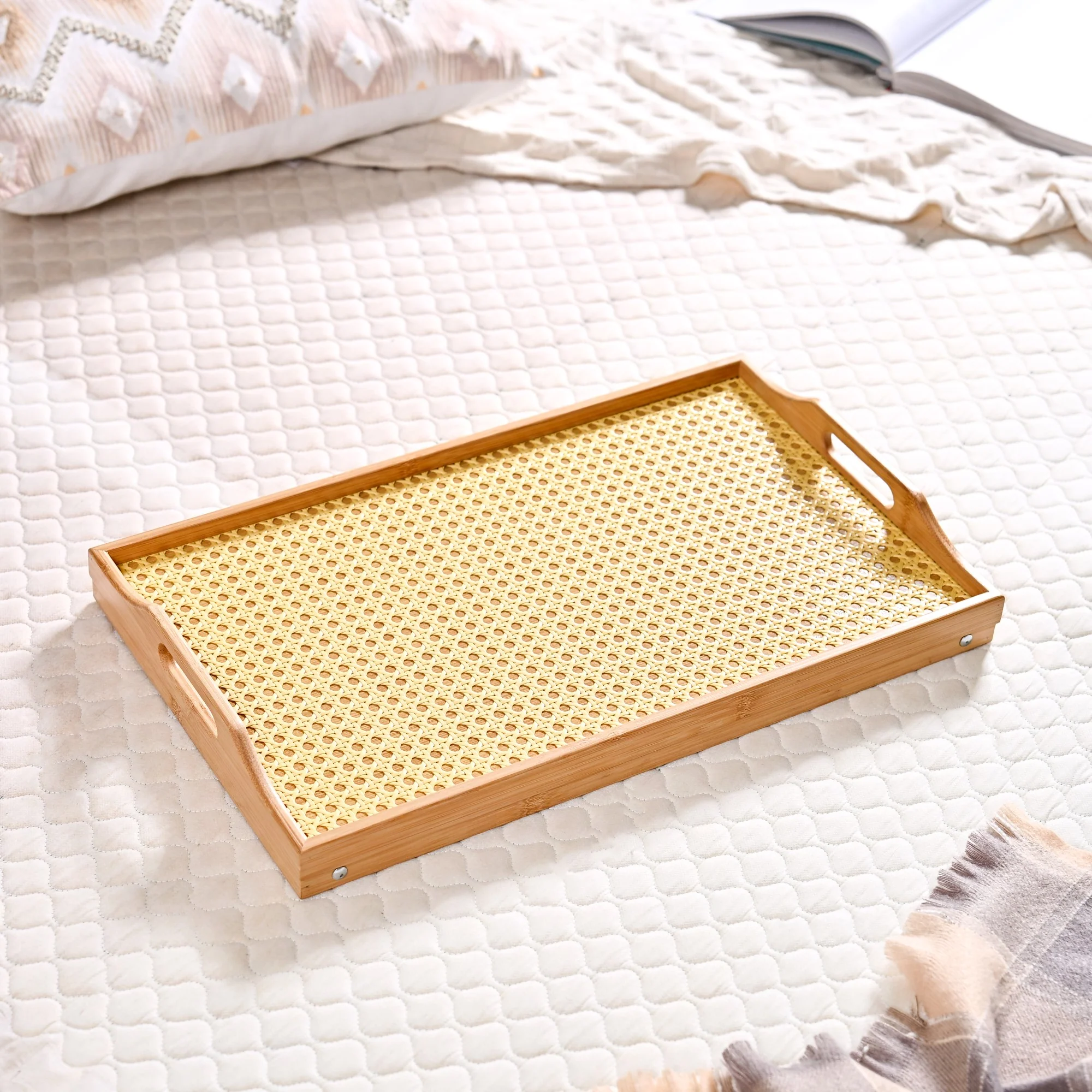 Wooden Folding Table With Rattan Weaving - Image 4