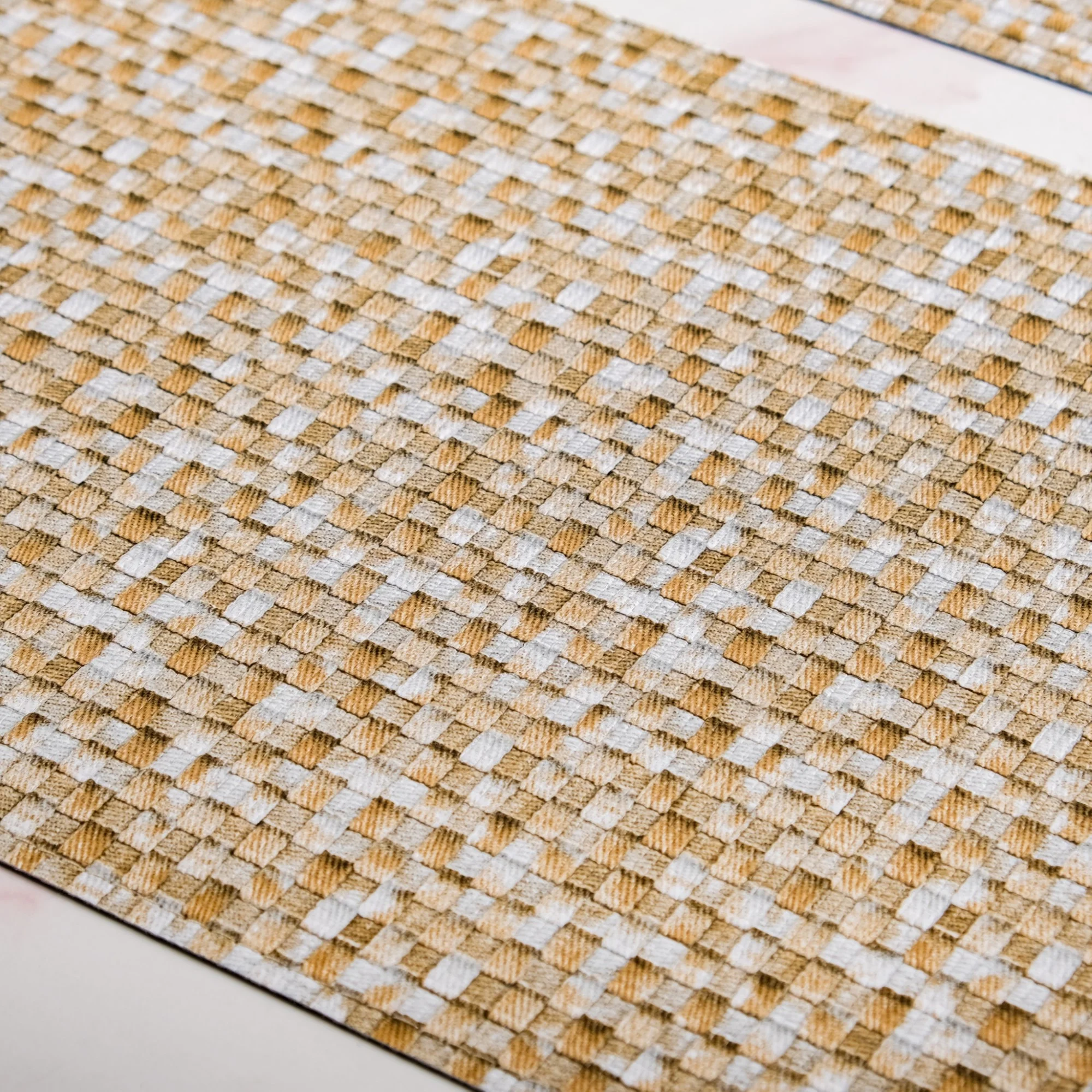 Yellow And White Intrecciato Weave Rectangular Table Mat Set Of 6 - Image 3