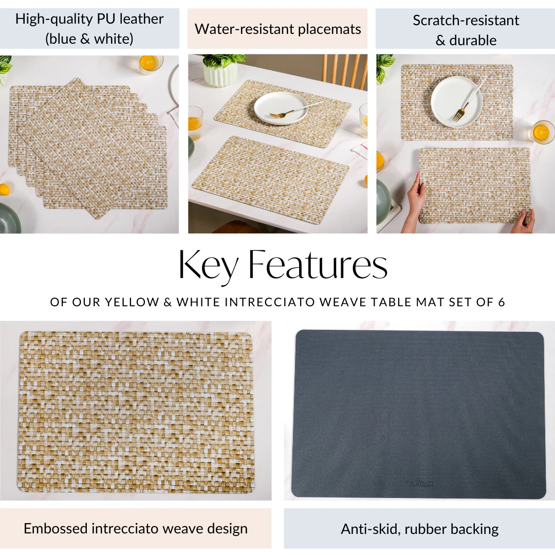 Yellow And White Intrecciato Weave Rectangular Table Mat Set Of 6 - Image 5