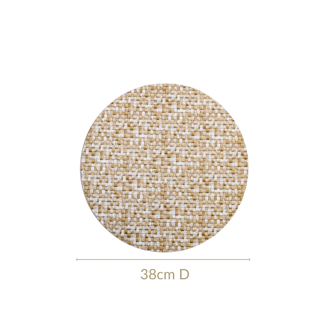 Yellow And White Intrecciato Weave Round Table Mat Set Of 6 - Image 5