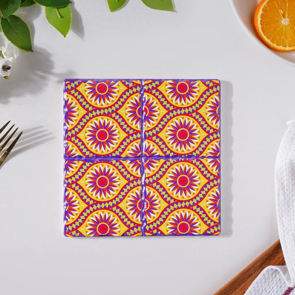 Yellow Pink European Ceramic Tiled Trivet