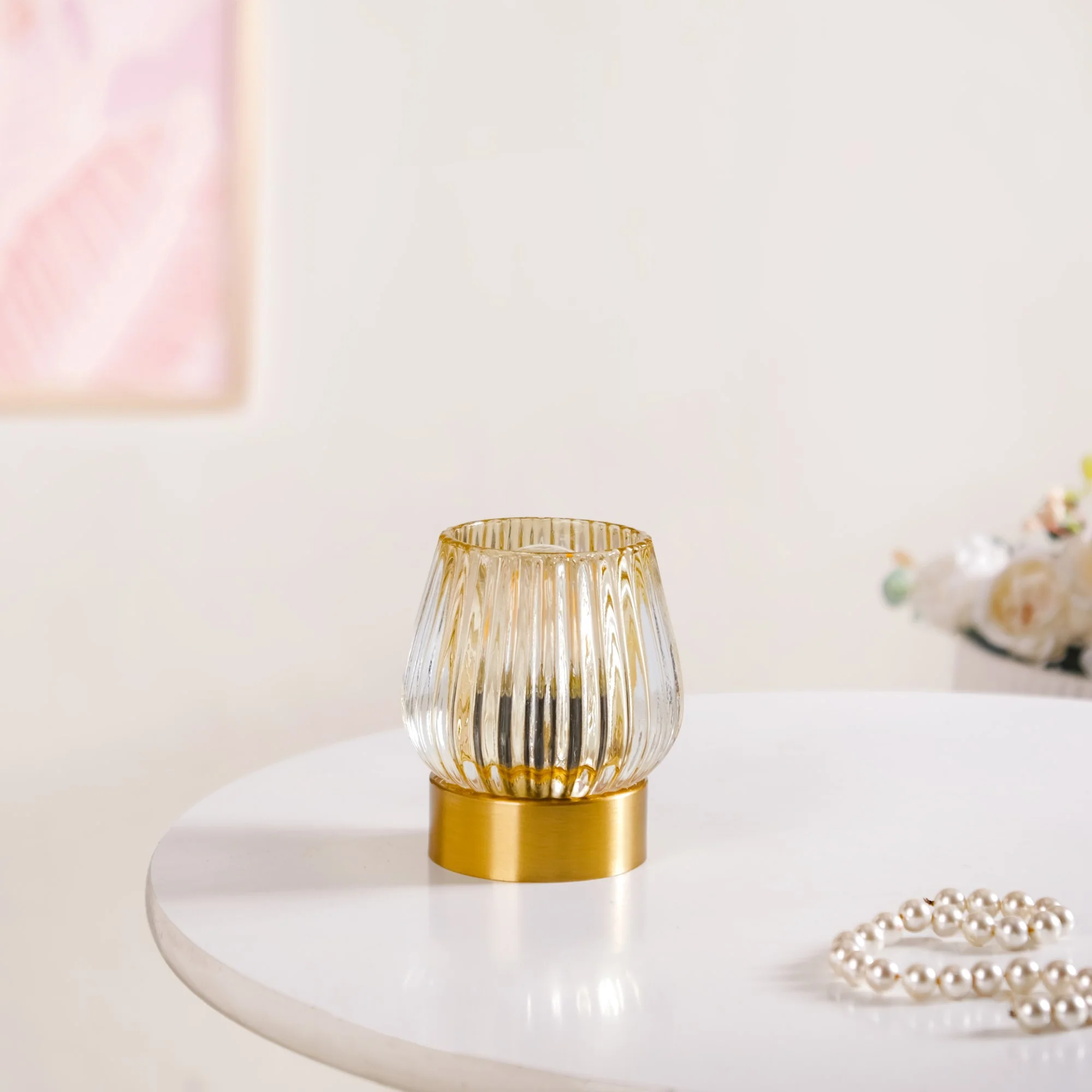Yellow Tulip Glass Portable Lamp With Edison LED Bulb - Image 2