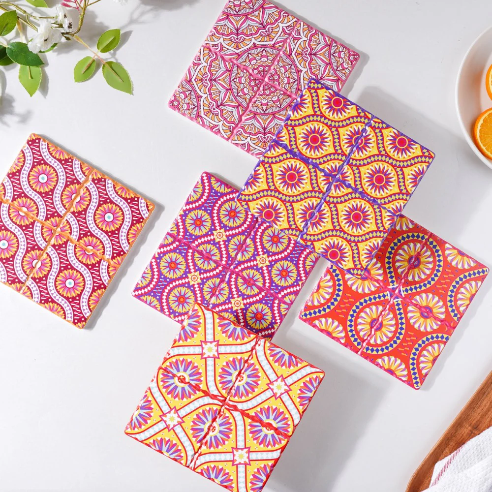 Zellij Art Square Ceramic Tiled Trivet Orange - Image 8