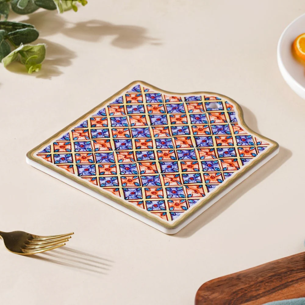 Moroccan Patterned Ceramic Platter Orange 7 Inch - Image 4