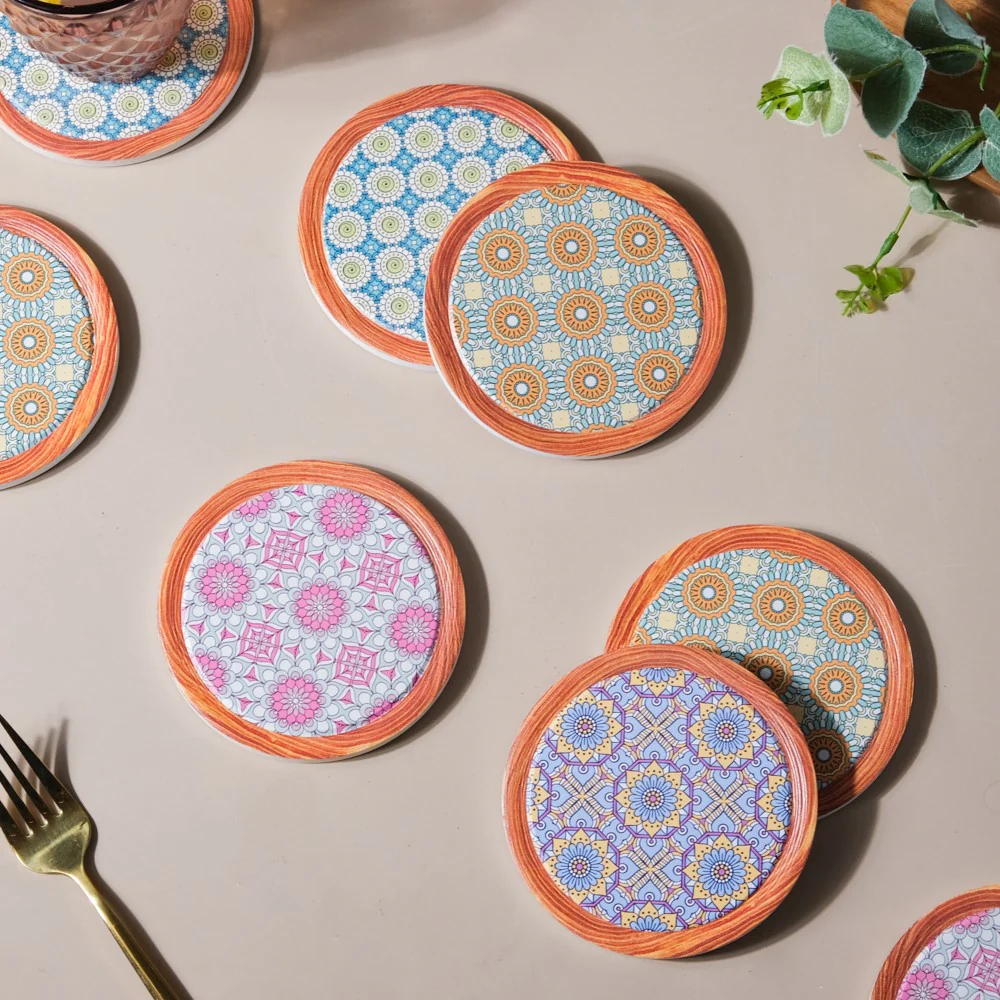 Zellij Floral Art Ceramic Coaster Purple Set of 4 - Image 8