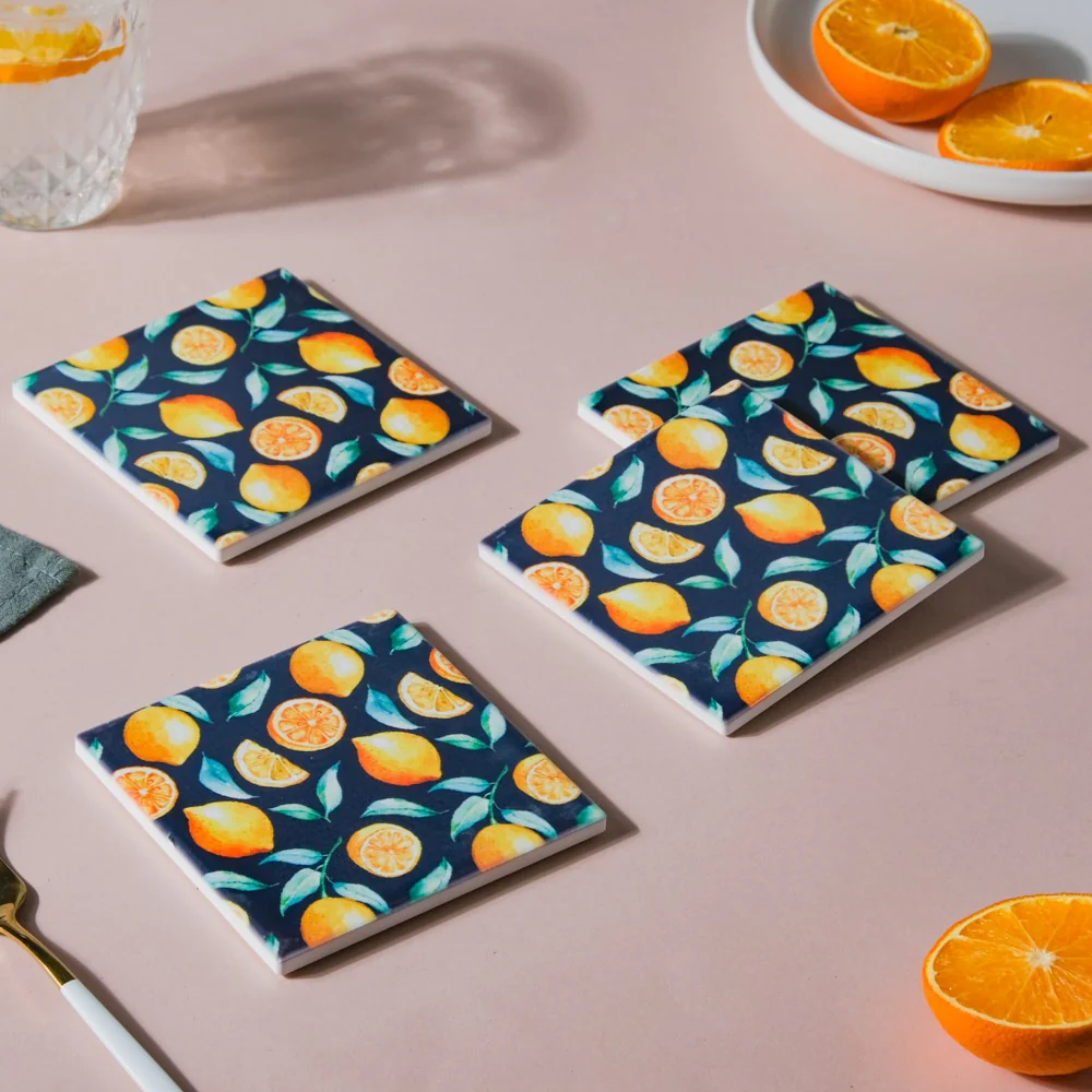 Zesty Orange Square Matte Ceramic Coaster Set Of 4 - Image 5